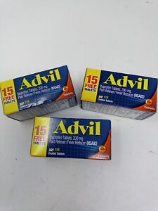Lot of 3 Advil Ibuprofen 200mg ~ 115 Coated Tablets Each ~ EXP 7/25