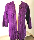 Kilronan Knitwear S Purple Plum Merino Wool Irish Aran Cardigan Sweater Ireland