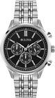 Bulova Men's Chronograph Quartz Stainless Steel Silver Black Watch 42mm 96A211