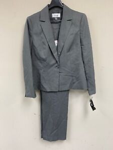 Le Suit 50040455-906 Womens Grey Long Sleeve Collared 2 Piece Pant Suit Size 10