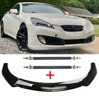 For Hyundai Genesis Coupe Black Front Bumper Lip Spoiler Splitter+Strut Rods