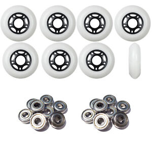 Inline Skate Wheels 80mm 89A Outdoor White Rollerblade 8Pk with Abec 9 Bearings
