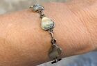 Vtg Taxco Mexico Sterling Silver 925 Mother Of Pearl Heart Bracelet, 7 Inches
