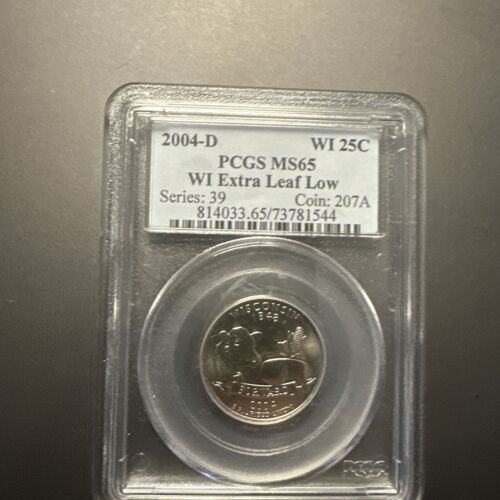 2004 D Quarter Dollar - State Series PCGS MS-65 Wisconsin - EXTRA LEAF LOW
