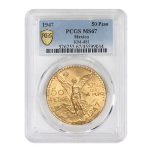 Mexico 1947 Gold 50 Pesos PCGS MS67 gem graded 1.2057 oz AGW Coin