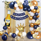 Navy Blue Gold Birthday Party Decorations for Men Women Boys Girls with HAPPY