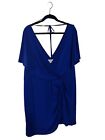 Cushnie Women's Size 22W Blue Pleated V-Neck Asymmetric Hem High-Low Dress