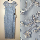 NWT ADRIANNA PAPELL DRESS GOWN LONG MAXI BLUE FLORAL SPARKLE EMBROIDERED 16
