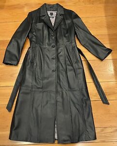 Vintage Wilsons Leather Black Trench Coat Womens Large Belted Thinsulate Quilted