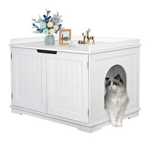 Cat Litter Box Enclosure Hidden Cat Washroom Furniture Cat House Table White