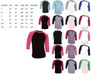 New 3/4 Sleeve Raglan Baseball Mens Plain Tee Jersey Team Sports T-Shirt S-3XL