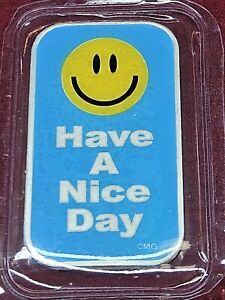 New Listing😃 HAVE A NICE DAY Blue Enameled 1oz . 999 Fine Silver Art Bar CMG Mint Sealed