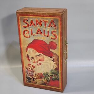 Christmas All Wood Trinket Jewelry Box Vintage Artwork Old World Santa 12