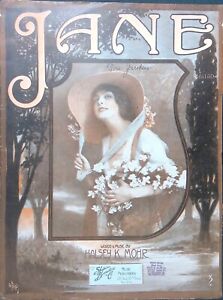 Jane Sheet Music Halsey Mohr Ballad 1915 Large Format Pretty Lady Cover Art