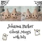 Johanna Parker Ghost Mugs with Lids NEW Set Of 4 Halloween Cups Coffee Tea Cocoa