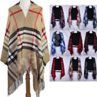 Oversized Plaid Check Blanket 100% Cashmere Scarf Shawl Wrap Warm Winter Scarves