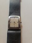 Vestal Watch Ladies Silver Tone Square Dial Wide Leather Strap New Battery