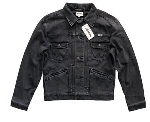 Wrangler Nwt Men's Washed Black Gray Pleat Trucker Denim Jacket WBPJKEM Small