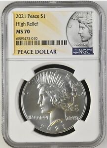 2021 - HIGH RELIEF PEACE SILVER DOLLAR - NGC MS70 - 100th ANNIVERSARY LABEL 010