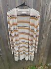 Maurices Neutral Tan Striped Pockets Long Open Duster Cardigan Women Size XL