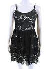 Alice + Olivia Womens Black Floral Lace Sleeveless Fit & Flare Dress Size 0