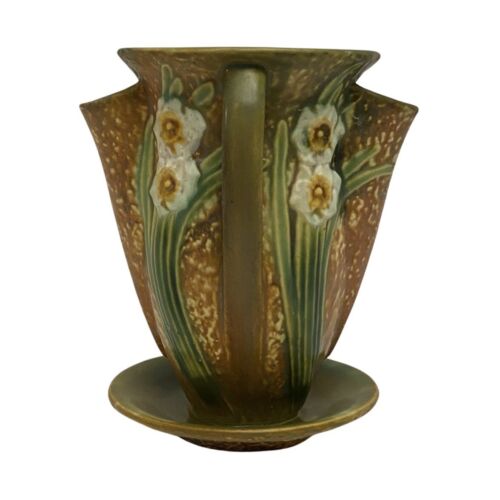 Repaired Roseville Pottery Vintage Jonquil Crocus Pot Vase Brown/Green (Rare)