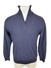 Ralph Lauren Purple Label Cotton Mock Neck 1/4 Zip Blue Sweater Mens Size Large