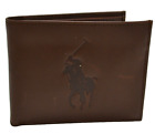 Polo Ralph Lauren Men's Wallet Leather Brown Logo Card Slot Folded New Imperfect