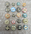 Lot 20 Antique Colorful china Stencil Buttons -Mixed Colors-Patterns-Sizes