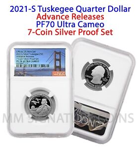 2021-S NGC PF70 .999 Silver Advance Releases Tuskegee Qtr from 7-Coin Silver Set