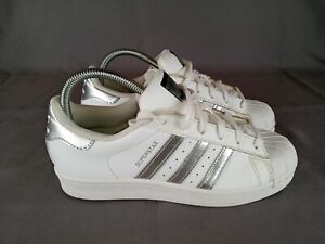 Adidas Superstar White Silver Women Size 6.5 AQ3091 Canvas Sneakers Casual