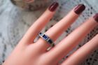 Vintage Jewellery Gold Ring Band Dark Blue and White Sapphires Antique Jewelry