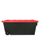 50 Gallon Plastic Storage Box with Lid and Wheels Black Red Lid