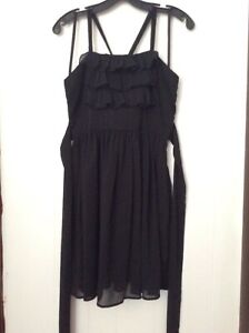 SILENCE + NOISE Black Ruffle DRESS Straps Lined LBD Sundress back Tie size L