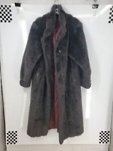 Vintage Style Black Faux Fur Unbranded Long Trench Coat Size Measured