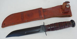 Ka-Bar Olean, NY USMC Fixed Blade Fighting Knife W/Leather Sheath