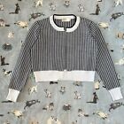 Houndstooth Cropped Cardigan Sweater Women's L Black White Open Front Merry Fun
