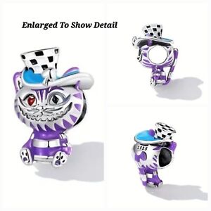 NEW .925 Sterling Silver & Enamel Cheshire Cat Charm For Bracelet Or Necklace