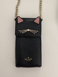 EUC! Kate Spade Black Cat Meow Kitty North South Crossbody Phone Bag