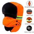 Orange Hi Vis Reflective Safety Winter Ski Fur Hat Aviator Russian Trapper Cap