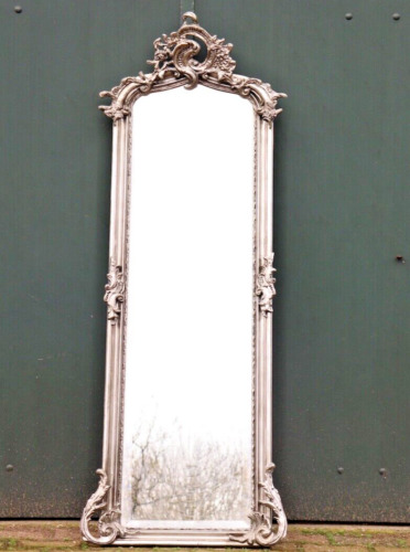 Opulent Baroque/Rococo-Style Full-Length Floor Mirror with Silver Frame