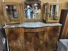Antique Oak  Buffet Bar Cabinet With Beautiful Marble Top Will Ship!