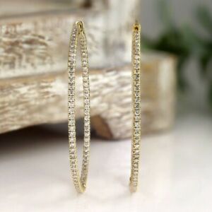 14k Yellow Gold Plated 3Ct Large Inside-Out Lab Created Diamond Hoop Earrings