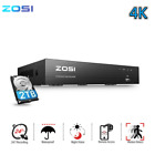 ZOSI 4K 8ch POE NVR CCTV Network 24/7 Video Recorder with 2TB Hard Drive IP66