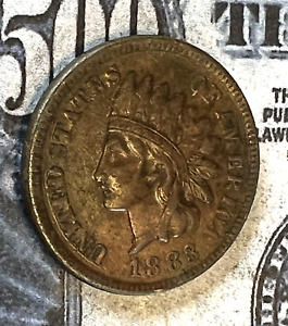 1883 Indian Head Cent Penny - Full Liberty Details - AU - See Pics - WOW