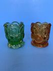 Vintage Toothpick Holder L.E. Smith Moon And Stars - Amber and Green *Lot of 2*