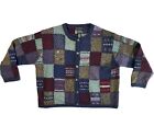 VTG Eddie Bauer LEGEND XXL 2XL Deer Bay Patchwork 100% Wool Cardigan Sweater
