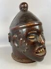221214 - Antique Ekoi janiform head mask covered with hide  Nigeria.