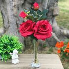 Artificial Silk Large Open Rose Flower Arrangement in Glass Vase with Faux Water