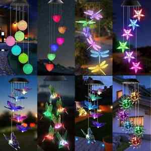 Solar Wind Chimes Lights LED Color Changing Hanging Hummingbird Ball Garden Lamp